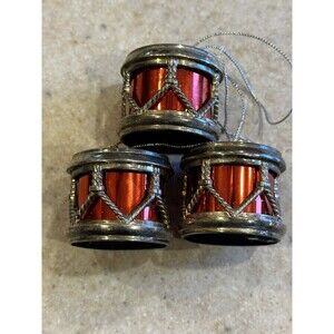 GODINGER Christmas Ornaments SILVER PLATED Drums Red  Lot of 3 Vintage drummer